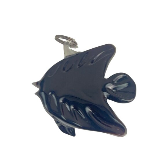 Murano Style Glass Fish Pendant Black White Swirl Handmade Nautical Ocean Charm - Picture 5 of 6